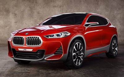 BMW X2, 4k, 2017, crossovers, Paris Motor Show, bmw de color rojo