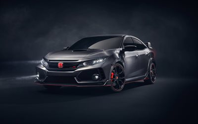 Honda Civic Type R, 2017, studio, tuning, gray civic