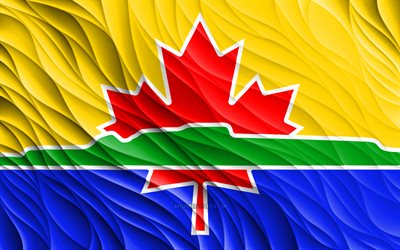 4k, علم خليج الرعد, أعلام 3d متموجة, المدن الكندية, يوم الرعد باي, موجات ثلاثية الأبعاد, مدن كندا, الرعد خليج, كندا