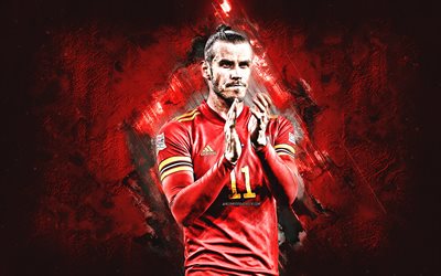 Gareth Bale, Wales national football team, Welsh football player, red stone background, Wales, football, Gareth Frank Bale