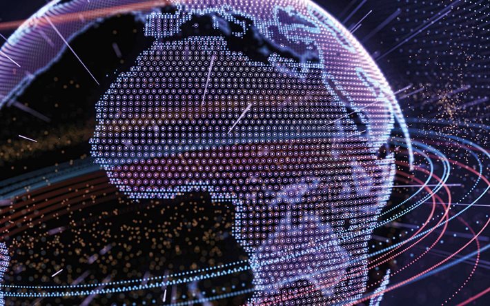 afrikan digitaalinen kartta, 4k, digitaaliset tekniikat, digitaalinen maailma, verkkoteknologiat, maapallo, afrikan kartan siluetti, gps-navigointi, afrikka