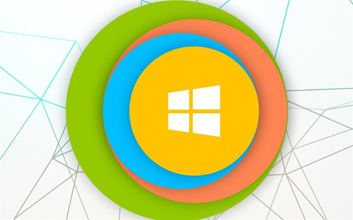windows 10 추상 로고, 4k, 머티리얼 디자인, 다채로운 원, 운영체제, 윈도우 10 로고, 창의적인, 윈도우 10