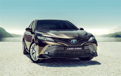 2022, Toyota Camry Hybrid, 4k, front view, exterior, brown Toyota Camry, new Camry 2022, Camry 75, Japanese cars, Toyota