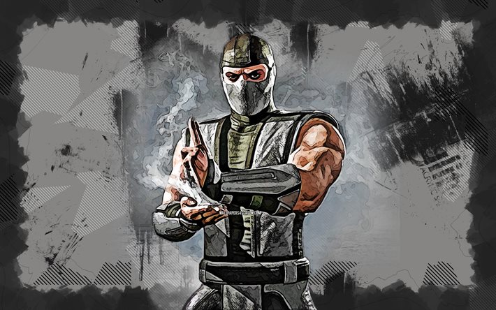 Smoke, 4k, grunge art, Mortal Kombat Mobile, creative, MKM, Mortal Kombat, MK Mobile, gray grunge background, Mortal Kombat X, Smoke Mortal Kombat