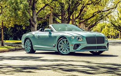 4k, Bentley Continental GT Convertible, blue cabriolet, 2022 cars, luxury cars, HDR, british cars, Bentley