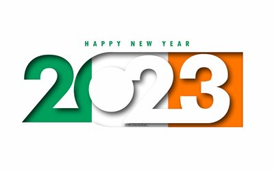 hyvää uutta vuotta 2023 irlanti, valkoinen tausta, irlanti, minimaalista taidetta, 2023 irlannin konseptit, irlanti 2023, 2023 irlannin tausta, 2023 hyvää uutta vuotta irlanti