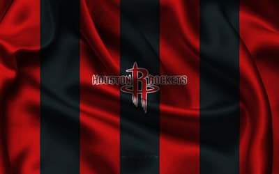 4k, Houston Rockets logo, red black silk fabric, American basketball team, Houston Rockets emblem, NBA, Houston Rockets, USA, basketball, Houston Rockets flag