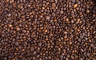 커피 콩 텍스처, 4k, 커피 배경, 볶은 커피 콩, 커피 질감, 원두 커피와 배경