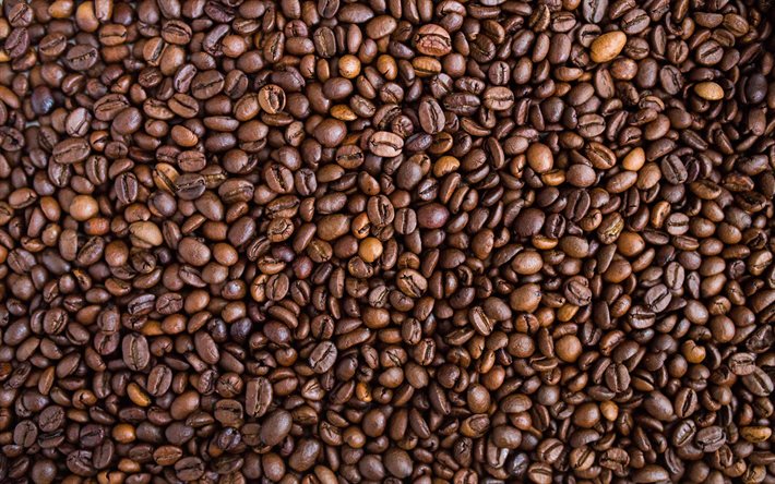 コーヒー豆のテクスチャー, 4k, コーヒーの背景, 焙煎したコーヒー豆, コーヒーのテクスチャー, コーヒー豆と背景