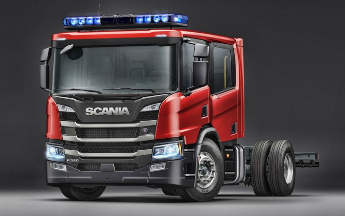 scania p320 miehistöohjaamo, paloauto, ulkopuoli, edestä, scania crew cab, erikoisajoneuvot, nykyaikaiset paloautot, scania