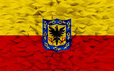 drapeau de bogota, 4k, district de la capitale, départements de colombie, district capital, fond de polygone 3d, drapeau bogota, texture de polygone 3d, jour de bogota, drapeau de bogota 3d, symboles nationaux colombiens, art 3d, bogota, colombie