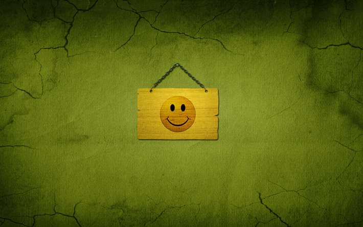 targa in legno, smiley, sfondo verde