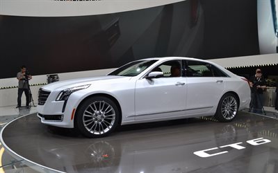 Cadillac CT6, 2016, white car, sedan, limousine