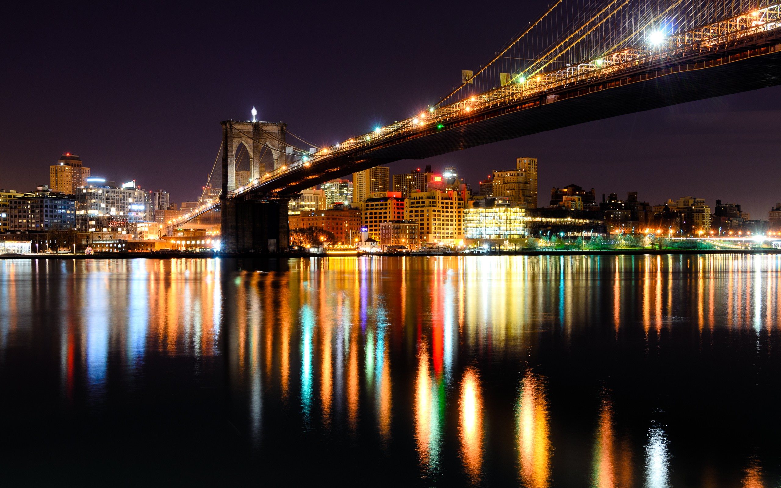 ダウンロード画像 ニューヨーク 米 ブルックリンブリッジ 夜景 Nyc 米国 画面の解像度 2560x1600 壁紙デスクトップ上