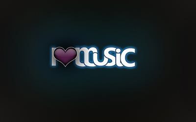 rakastan musiikkia, sinistä taustaa, kylttiä, sydäntä