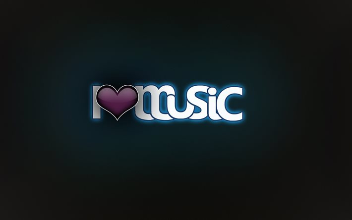 i love music, 青色の背景, サイン, 心
