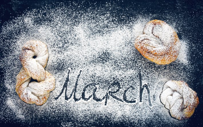 Internacional de la Mujer el Día 8 de marzo, el azúcar en polvo, galletas