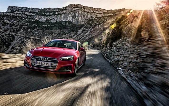 Audi A5 Sportback, 2017 cars, offroad, mountain road, red a5, Audi