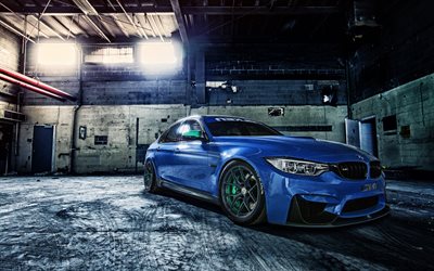 BMW M3, supercar, F80, tuning, 2017 auto, blu m3, BMW