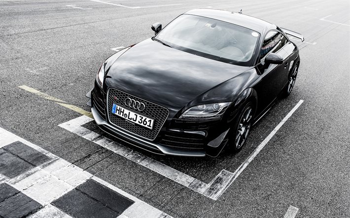 sportcars, HPrfomance, optimización de 2015, el Audi TT RS, línea de meta, negro audi