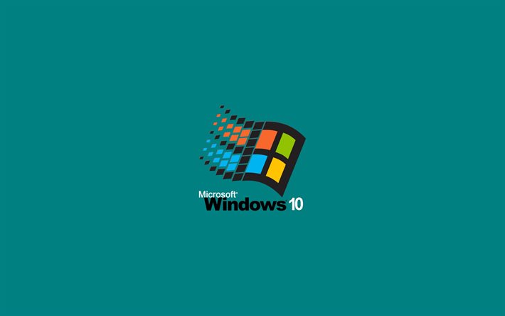 windows 10, logo, sfondo blu, windows 95 in stile