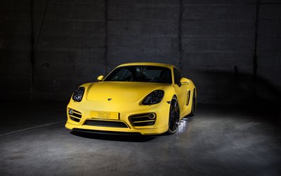 supercars, 2016, Porsche Cayman, TechArt, tuning, coupé, jaune Cayman