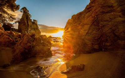 Costa Brava, rocas, puesta de sol, de mar, España