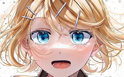 Kagamine Rin, portrait, Vocaloid, protagonist, girl with blue eyes, manga, Vocaloid characters, Rin Kagamine, japanese virtual singers, Kagamine Rin Vocaloid