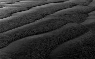 schwarzer sand, gewellte sandtexturen, 4k, natürliche texturen, 3d-texturen, sandhintergründe, gewellter sandhintergrund, schwarze sandhintergründe, sandtexturen, hintergrund mit sand