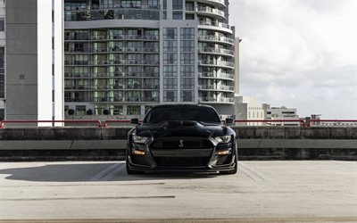 Ford Mustang, front view, exterior, black sports cars, black Ford Mustang, Shelby Mustang GT500, american sports cars, Ford