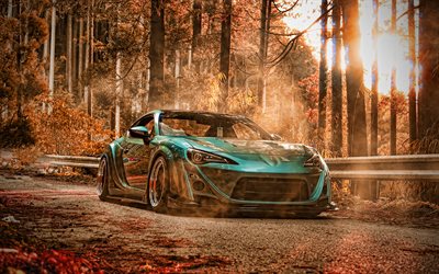 Toyota GT86, 4k, autumn, 2022 cars, tuning, supercars, Turquoise Toyota GT86, lowriders, 2022 Toyota GT86, japanese cars, Toyota