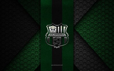us sassuolo, serie a, verde preto textura de malha, us sassuolo logotipo, italiano clube de futebol, us sassuolo emblema, futebol, modena, itália