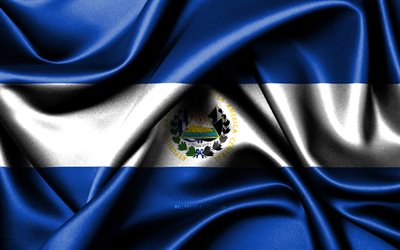 Salvadoran flag, 4K, North American countries, fabric flags, Day of Salvador, flag of Salvador, wavy silk flags, Salvador flag, North America, Salvadoran national symbols, Salvador