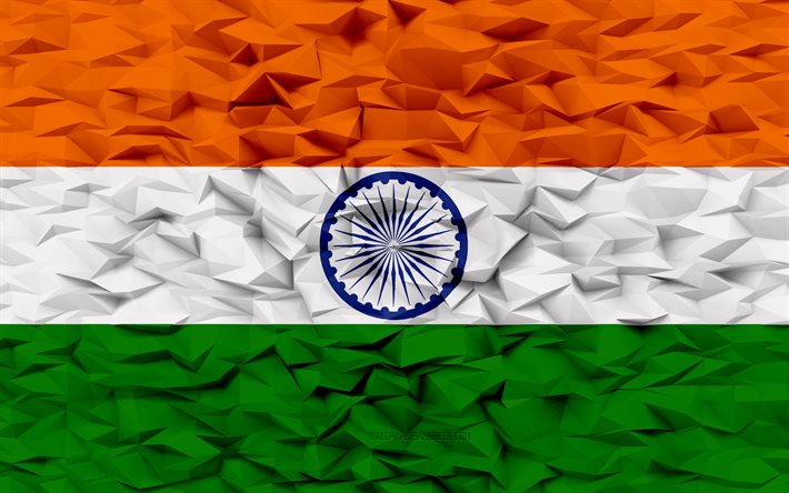 bandeira da índia, 4k, 3d polígono de fundo, índia bandeira, 3d textura de polígono, bandeira indiana, dia da índia, 3d índia bandeira, indian símbolos nacionais, arte 3d, índia, países da ásia