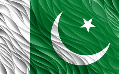 4k, العلم الباكستاني, أعلام 3d متموجة, الدول الآسيوية, علم باكستان, يوم باكستان, موجات ثلاثية الأبعاد, آسيا, الرموز الوطنية الباكستانية, باكستان