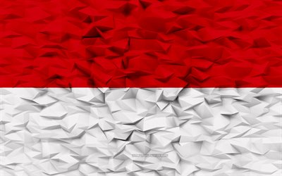 bandiera dell indonesia, 4k, sfondo del poligono 3d, struttura del poligono 3d, bandiera indonesiana, giorno dell indonesia, bandiera dell indonesia 3d, simboli nazionali indonesiani, arte 3d, indonesia, paesi dell asia