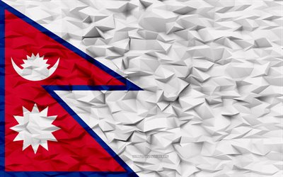 bandera de nepal, 4k, fondo de polígono 3d, textura de polígono 3d, día de nepal, bandera de nepal 3d, símbolos nacionales de nepal, arte 3d, nepal, países de asia