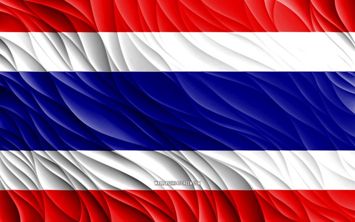4k, 태국 국기, 물결 모양의 3d 플래그, 아시아 국가, 태국의 국기, 태국의 날, 3d 파도, 아시아, 태국 국가 상징, 태국