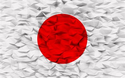japanin lippu, 4k, 3d monikulmio tausta, 3d polygonitekstuuri, japanin päivä, 3d japanin lippu, japanin kansallissymbolit, 3d taide, japani, aasian maat