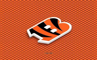 4k, Cincinnati Bengals isometric logo, 3d art, American football club, isometric art, Cincinnati Bengals, orange background, NFL, USA, American football, isometric emblem, Cincinnati Bengals logo
