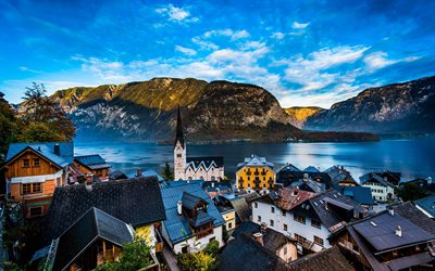 هالستات, مساء, غروب, كنيسة صغيرة, هالستتر انظر, بحيرة ماونتن, جبال الألب, النمسا, بحيرة هالستات, منظر طبيعي للجبل, salzkammergut