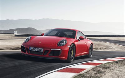 Porsche 911 GTS, 2018 voitures, supercars, le mouvement, la Porsche rouge
