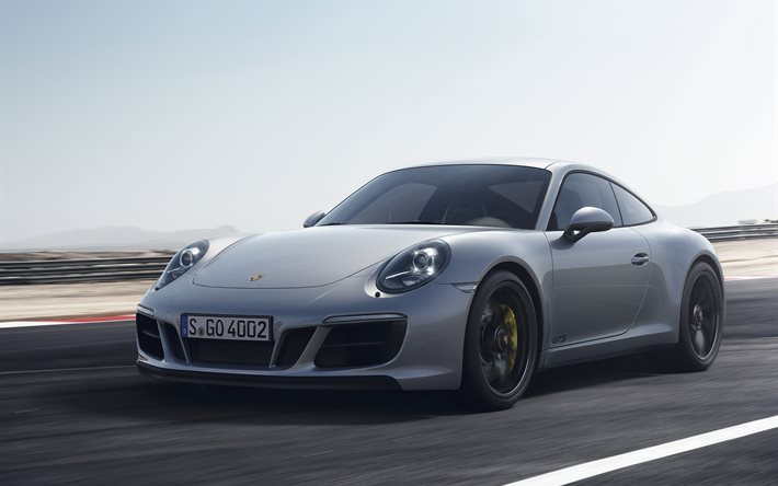 Porsche 911 GTS, 2018 voitures, sportcars, route, gris Porsche