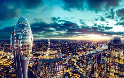 チューリップタワー, ロンドン, 超高層ビル, 展望台, チューリップ, ロンドンのパノラマ, 近代的な建物, ロンドン空撮, イングランド