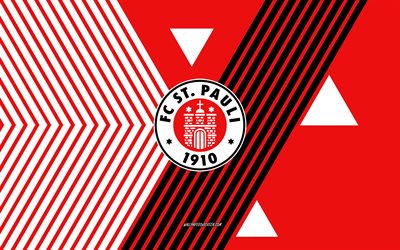 fcセントパウリロゴ, 4k, ドイツのサッカーチーム, 赤い白い線の背景, fcセントパウリ, ブンデスリーガ2, ドイツ, 線画, fcセントパウリエンブレム, フットボール