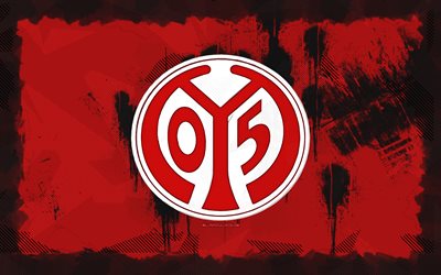 FSV Mainz 05 grunge logo, 4k, Bundesliga, red grunge background, soccer, FSV Mainz 05 emblem, football, FSV Mainz 05 logo, FSV Mainz 05, german football club, Mainz FC