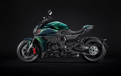 Ducati Diavel, 4k, side view, 2023 bikes, superbikes, italian motorcycles, Green Ducati Diavel, Ducati