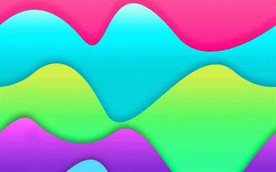 موجات مجردة ملونة, 4k, فن تجريدي, تصميم المواد, مفاهيم الهندسة, خلفيات مجردة, خلفيات متموجة, الأشكال الهندسية, خلفية مع الأمواج