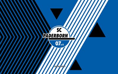 sc paderborn 07 로고, 4k, 독일 축구 팀, 파란색 화이트 라인 배경, sc paderborn 07, 분데스리가 2, 독일, 라인 아트, sc paderborn 07 emblem, 축구, paderborn fc