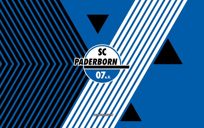 sc paderborn 07 logotyp, 4k, tyska fotbollslag, blå vit linjer bakgrund, sc poderborn 07, bundesliga 2, tyskland, linjekonst, sc paderborn 07 emblem, fotboll, paderborn fc